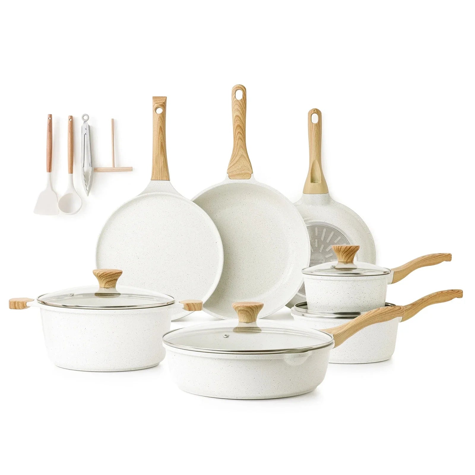 YJ7-WHITE-7PCS Ceramic Nonstick Pots and Pans Set, 22 Pieces