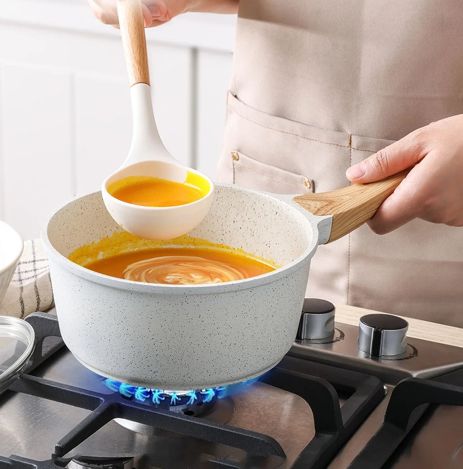 YJ7-WHITE-7PCS Ceramic Nonstick Pots and Pans Set, 22 Pieces