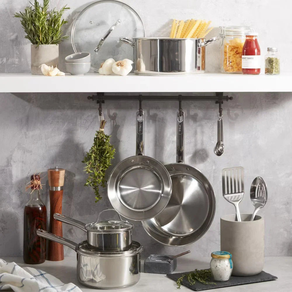 T-fal Performa Stainless Steel Cookware, 14pc Set, Silver